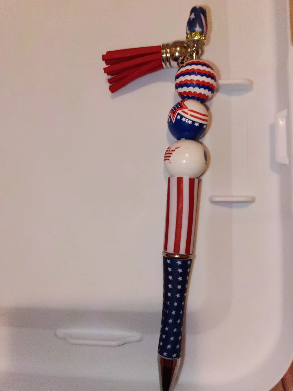 Patriotic Red White Blue Beaded Tassel Pen